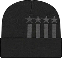 Cap America RKSTAR12 USA Made Stars & Stripes Knit Cap with Cuff Beanie - Black Iron Gray - Black Dark Gray / One Size