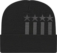 Cap America RKSTAR12 USA Made Stars & Stripes Knit Cap with Cuff Beanie - Black Iron Gray - Black Dark Gray / One Size