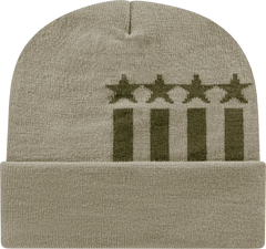 Cap America RKSTAR12 USA Made Stars & Stripes Knit Cap with Cuff Beanie - Khaki Olive - Khaki Olive / One Size Fits Most