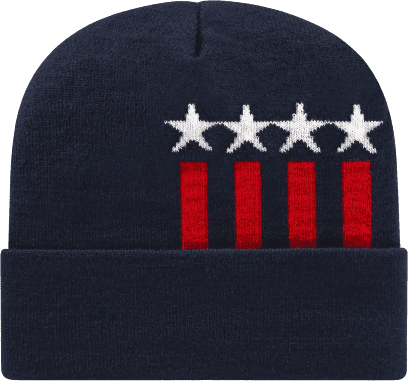 Cap America RKSTAR12 USA Made Stars & Stripes Knit Cap with Cuff Beanie - Navy White Red - Navy White / One Size Fits
