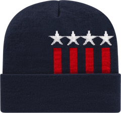 Cap America RKSTAR12 USA Made Stars & Stripes Knit Cap with Cuff Beanie - Navy White Red - Navy White / One Size Fits