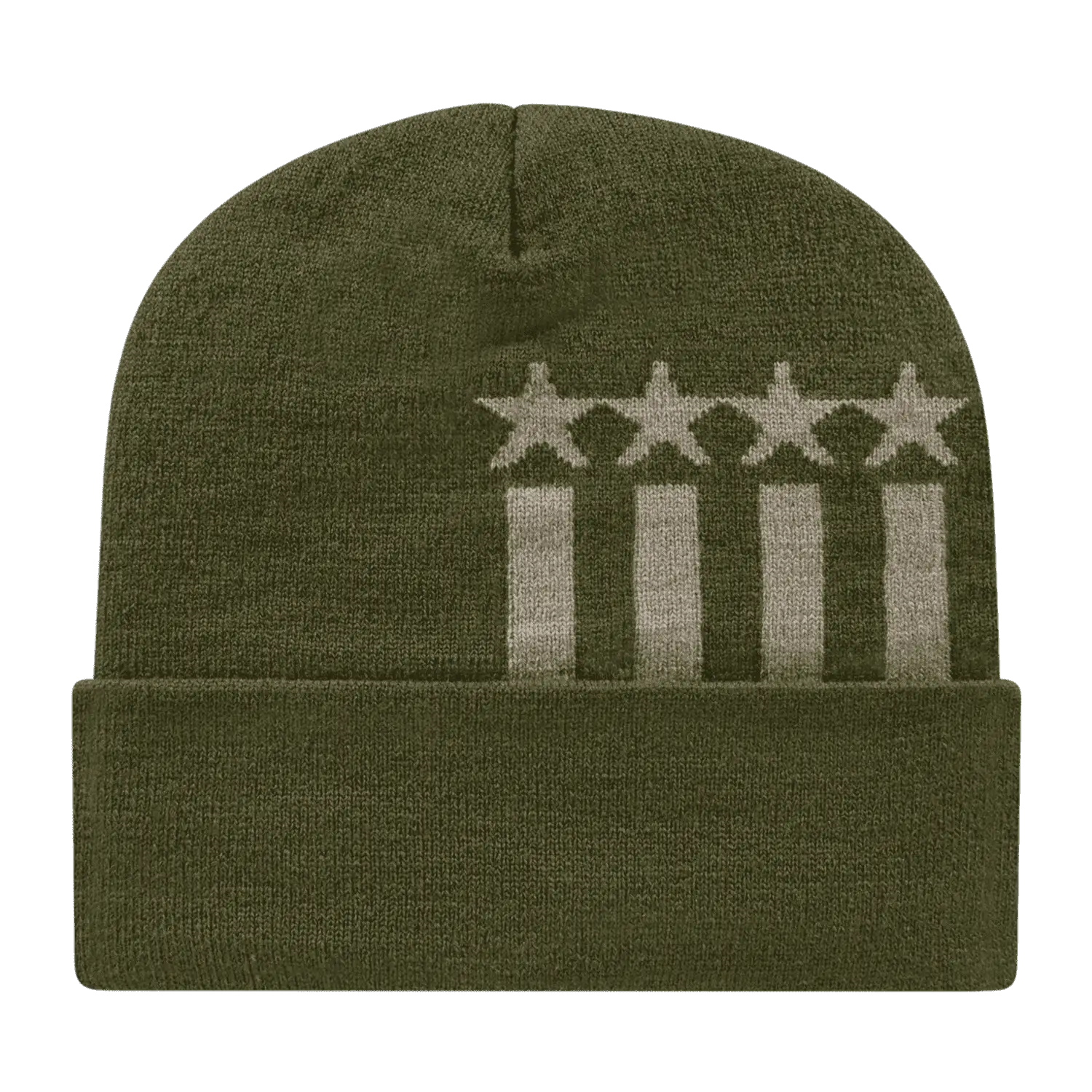 Cap America RKSTAR12 USA Made Stars & Stripes Knit Cap with Cuff Beanie - Olive Khaki - Olive Khaki / One Size Fits Most
