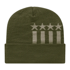 Cap America RKSTAR12 USA Made Stars & Stripes Knit Cap with Cuff Beanie - Olive Khaki - Olive Khaki / One Size Fits Most