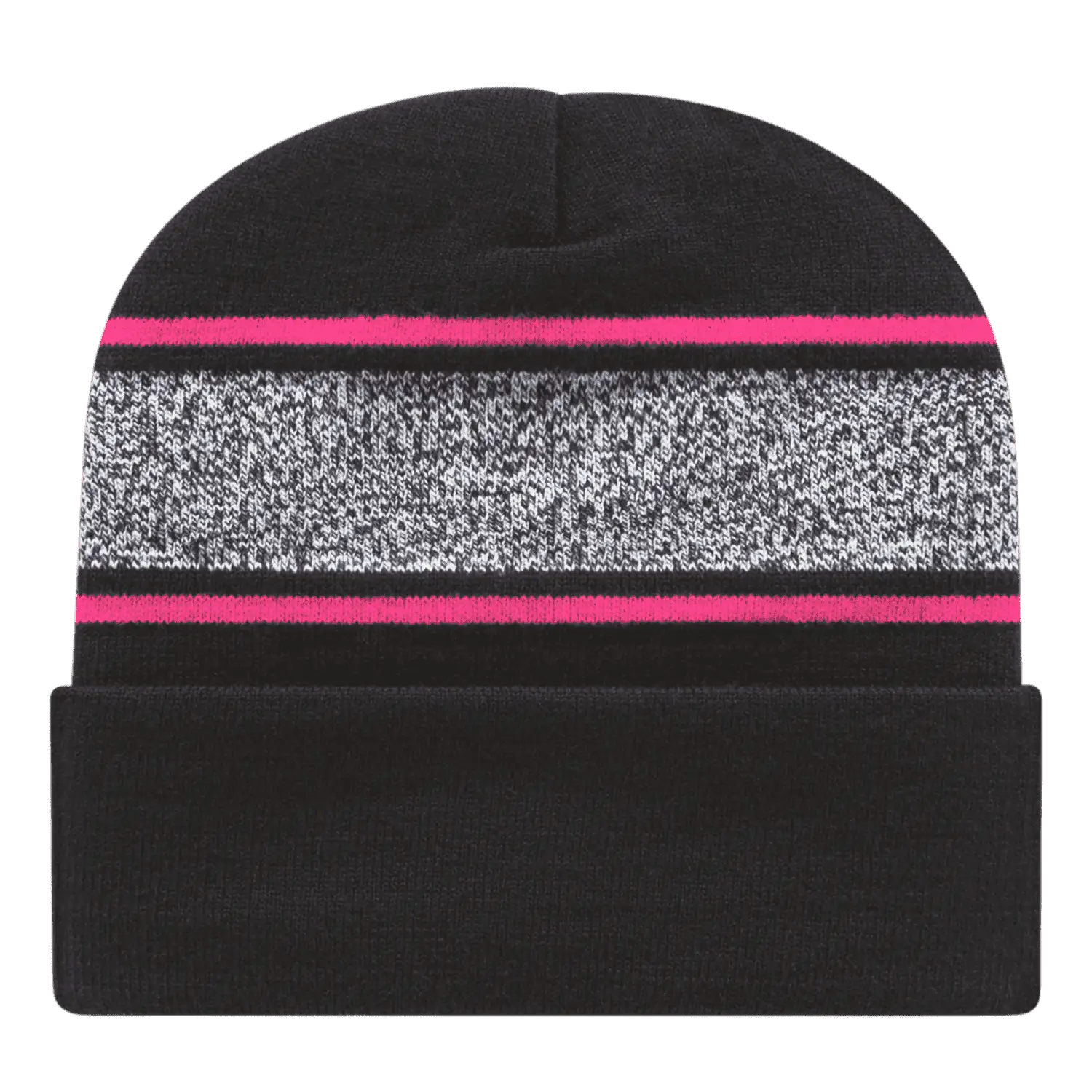 Cap America RKV12 USA Made Variegated Striped Knit with Cuff Beanie - Black Neon Pink - Black Pink / One Size Fits Most