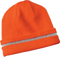 CornerStone CS800 Enhanced Visibility Beanie with Reflective Stripe - Safety Orange Reflective - Orange / One Size Fits