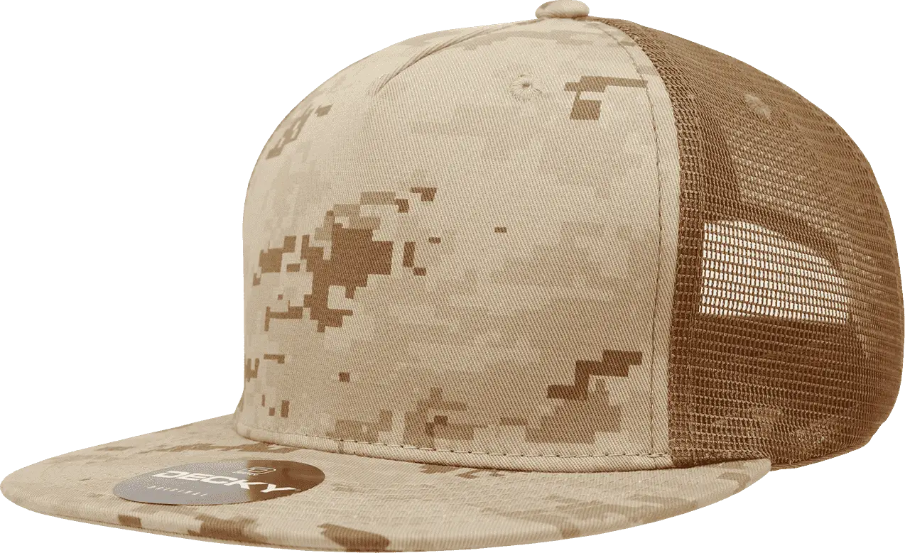 Decky 1040 Classic 5 Panel Cot. Trucker Cap - Desert Camo Brown - Desert Camo Brown / One Size Fits Most