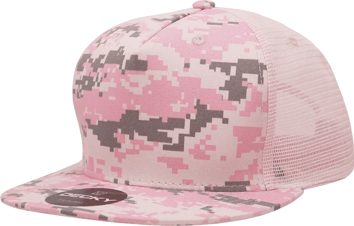 Decky 1040 Classic 5 Panel Cot. Trucker Cap - PKD Camo Pink - PKD Camo Pink / One Size Fits Most