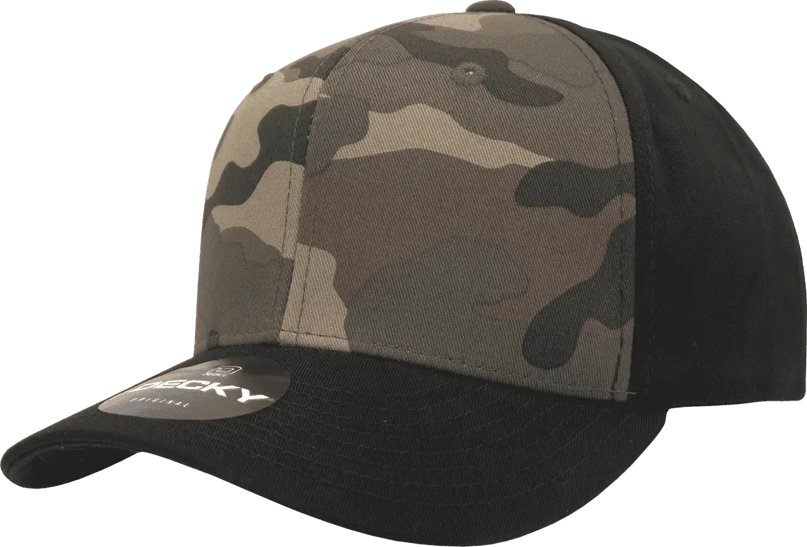 Decky 1048 Camo Curve Bill Baseball Cap - Black Woodland Camo - Black Woodland / One Size Fits Most