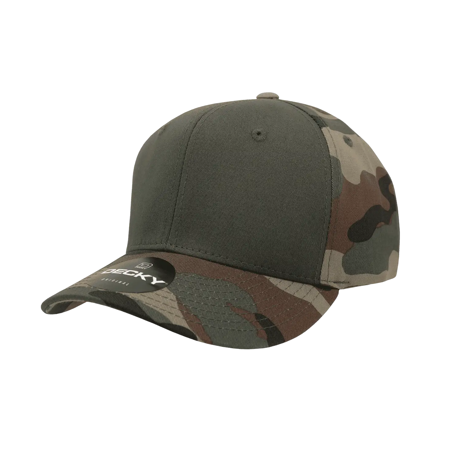 Decky 1048 Camo Curve Bill Baseball Cap - Woodland Camo Olive - Woodland Olive / One Size Fits Most