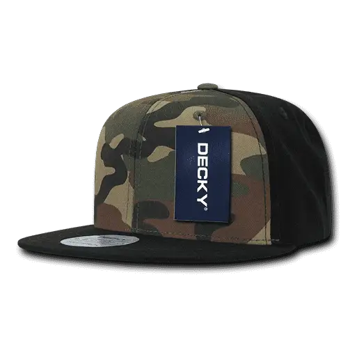 Decky 1049 Camo Cotton Snapback Cap - Black Woodland Camo Black - Woodland Black / One Size Fits Most