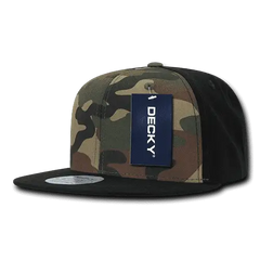 Decky 1049 Camo Cotton Snapback Cap - Black Woodland Camo Black - Woodland Black / One Size Fits Most