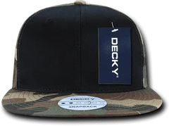 Decky 1049 Camo Cotton Snapback Cap - Black Woodland Camo - Black Woodland / One Size Fits Most