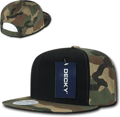 Decky 1049 Camo Cotton Snapback Cap - Black Woodland Camo - Black Woodland / One Size Fits Most