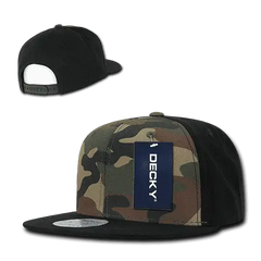 Decky 1049 Camo Cotton Snapback Cap - Black Woodland Camo Black - Woodland Black / One Size Fits Most