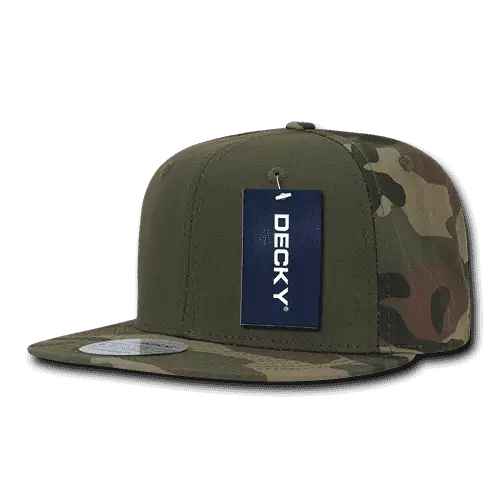 Decky 1049 Camo Cotton Snapback Cap - Woodland Camo Olive - Woodland Olive / One Size Fits Most