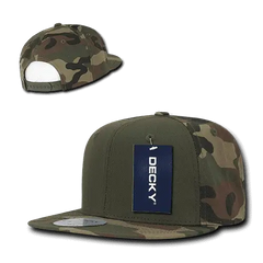 Decky 1049 Camo Cotton Snapback Cap - Woodland Camo Olive - Woodland Olive / One Size Fits Most
