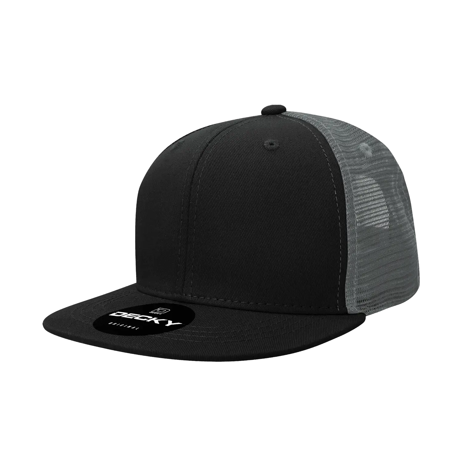 Decky 1052 6 Panel Flat Bill Trucker Cap - Black Charcoal - Black Dark Gray / One Size Fits Most