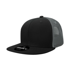 Decky 1052 6 Panel Flat Bill Trucker Cap - Black Charcoal - Black Dark Gray / One Size Fits Most
