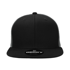 Decky 1052 6 Panel Flat Bill Trucker Cap - Black Charcoal - Black Dark Gray / One Size Fits Most