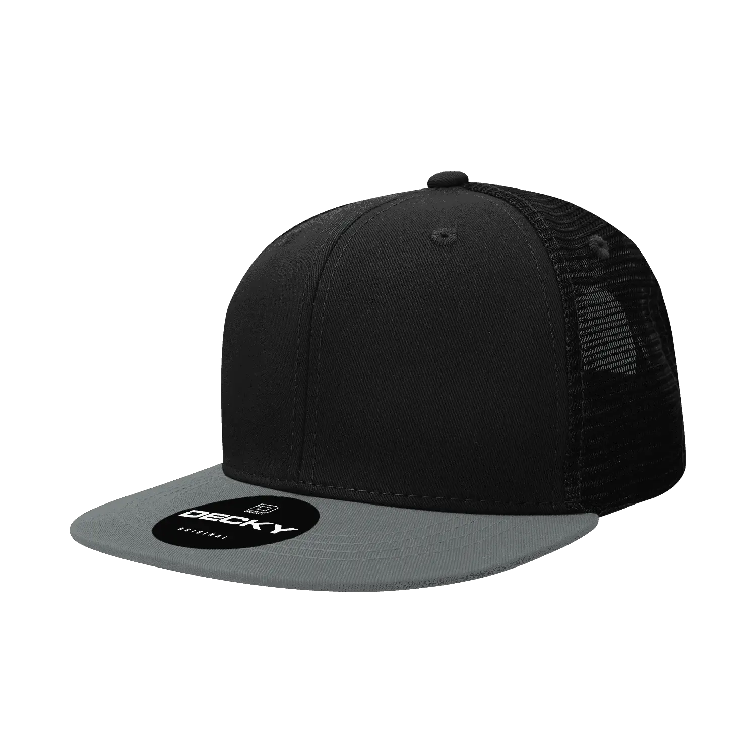 Decky 1052 6 Panel Flat Bill Trucker Cap - Black Dark Gray - Black Dark Gray / One Size Fits Most