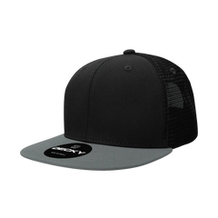 Decky 1052 6 Panel Flat Bill Trucker Cap - Black Dark Gray - Black Dark Gray / One Size Fits Most