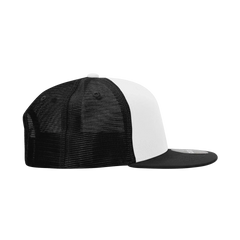 Decky 1052 6 Panel Flat Bill Trucker Cap - Black White Black - Black White / One Size Fits Most
