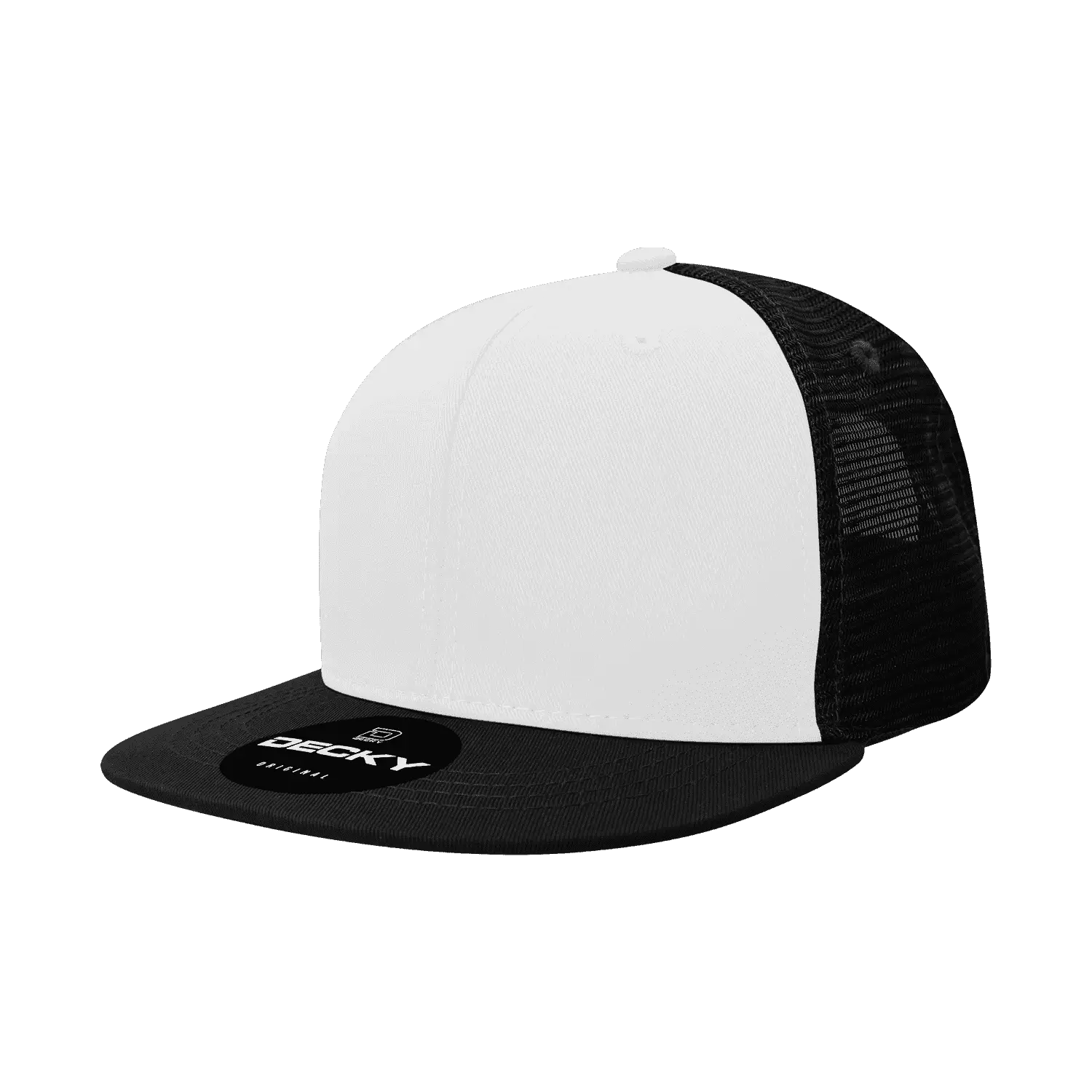 Decky 1052 6 Panel Flat Bill Trucker Cap - Black White Black - Black White / One Size Fits Most