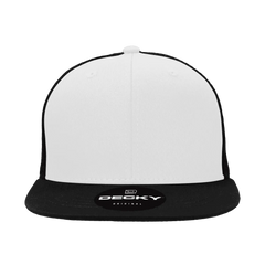 Decky 1052 6 Panel Flat Bill Trucker Cap - Black White Black - Black White / One Size Fits Most