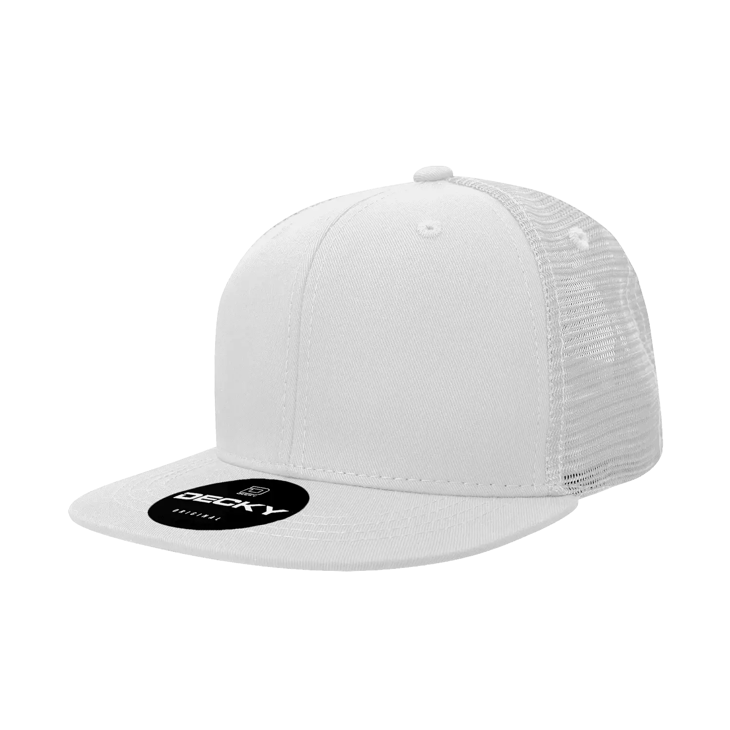 Decky 1052 6 Panel Flat Bill Trucker Cap - White - White / One Size Fits Most