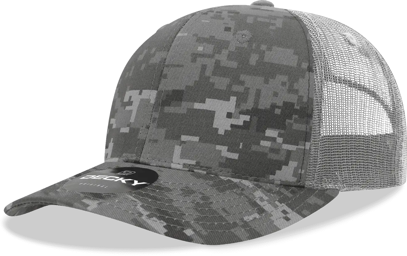 Decky 1054 Cotton Curve Bill Trucker Cap - NTG Camo Charcoal - NTG Camo Charcoal / One Size Fits Most