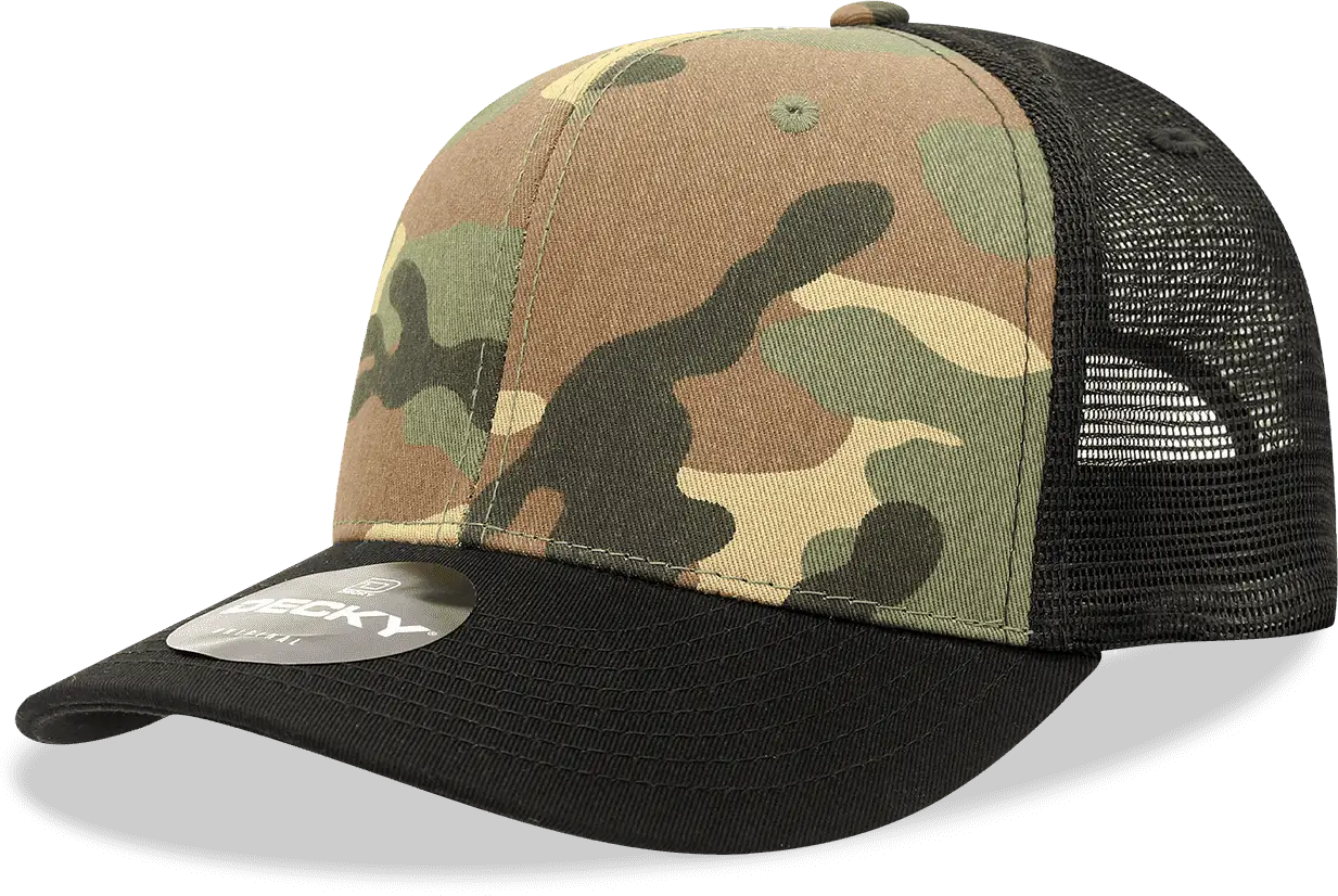Decky 1054 Cotton Curve Billl Trucker Cap - Black Woodland Camo - Black Woodland / One Size Fits Most