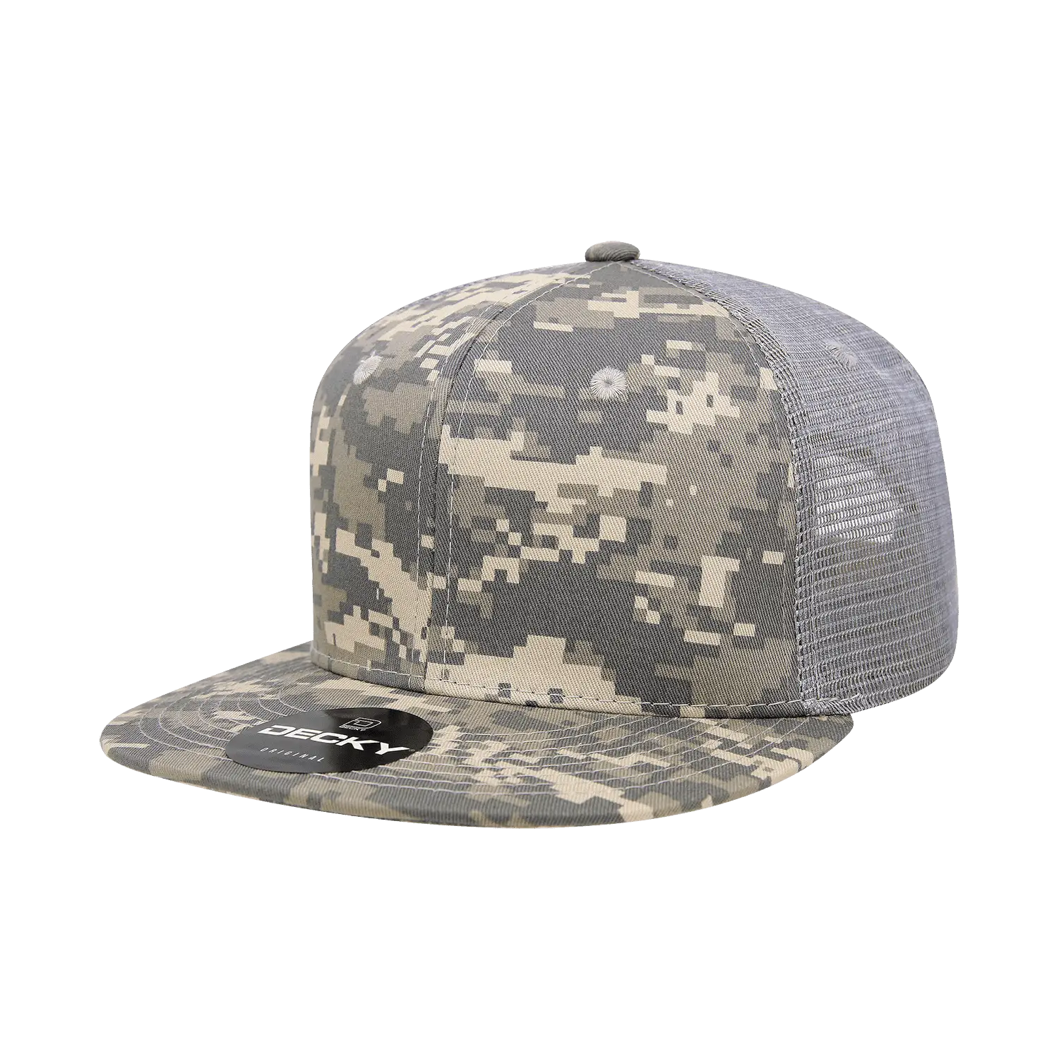 Decky 1055 Camo Flat Bill Trucker Cap - Army Digicam Gray - Army Digicam Gray / One Size Fits Most