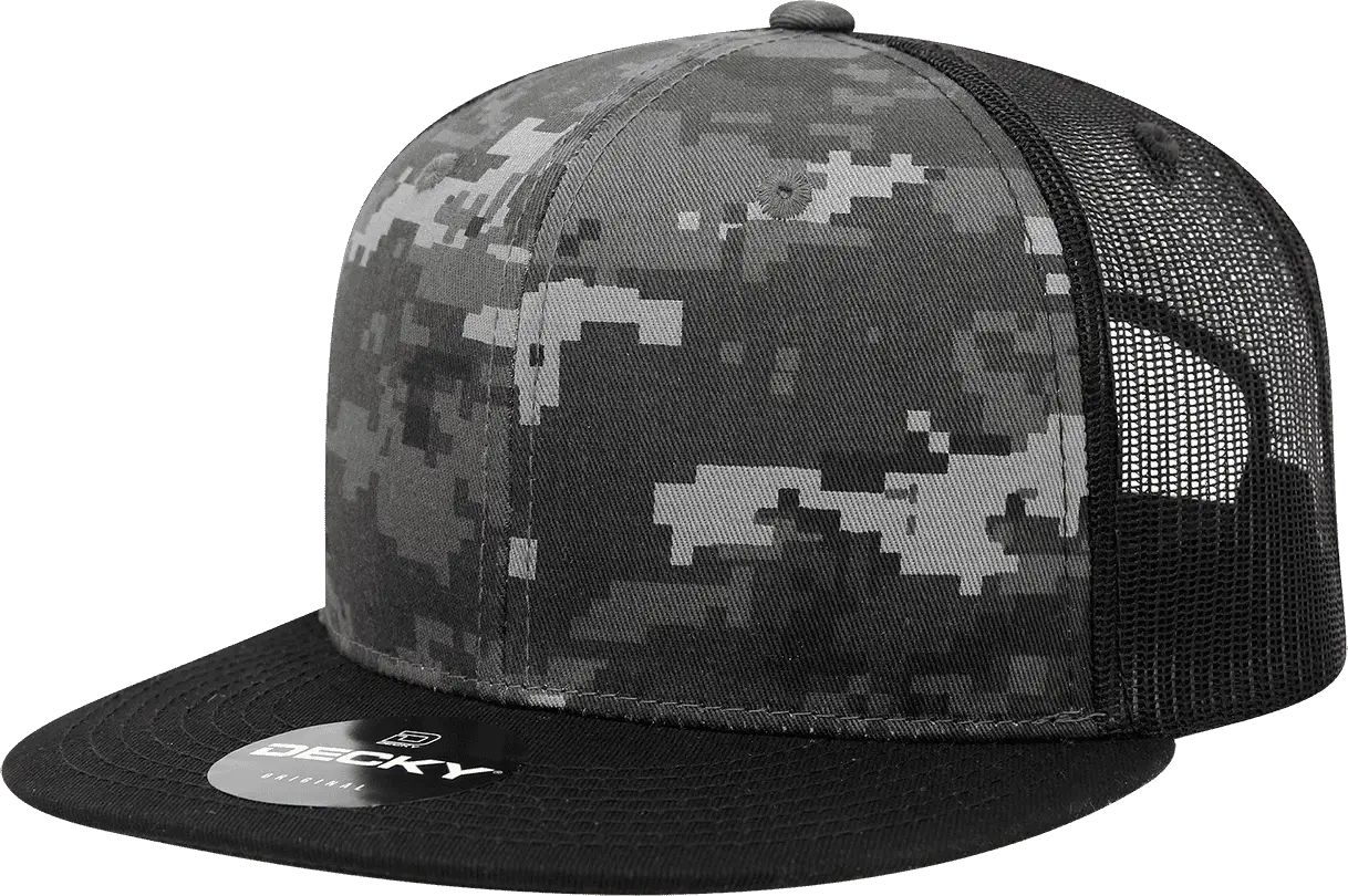 Decky 1055 Camo FLAT Bill Trucker Cap - Black NTG Camo - Black NTG Camo / One Size Fits Most
