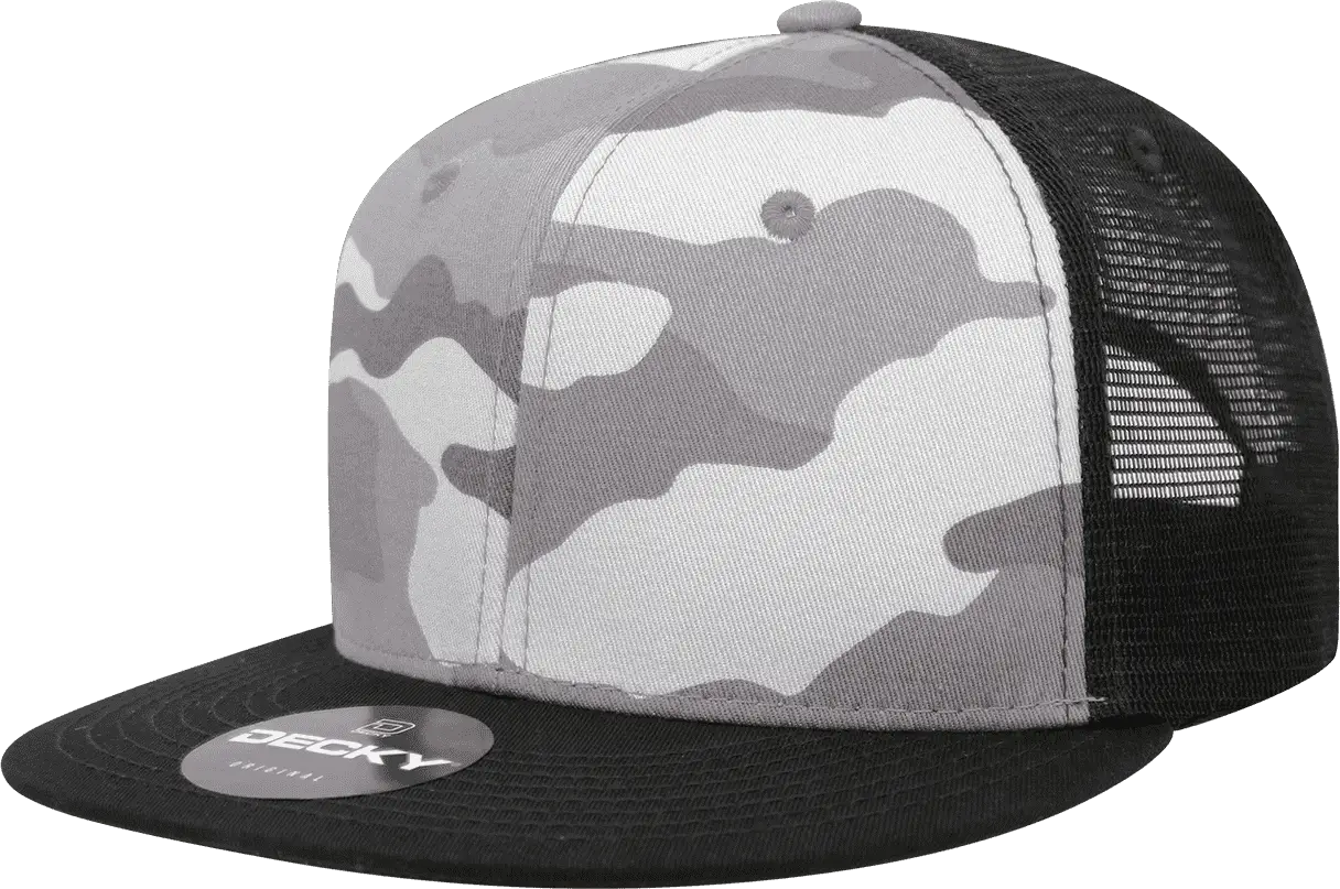 Decky 1055 Cotton Flat Bill Trucker Cap - Black Urban Camo Black - Black Urban Camo Black / One Size Fits Most