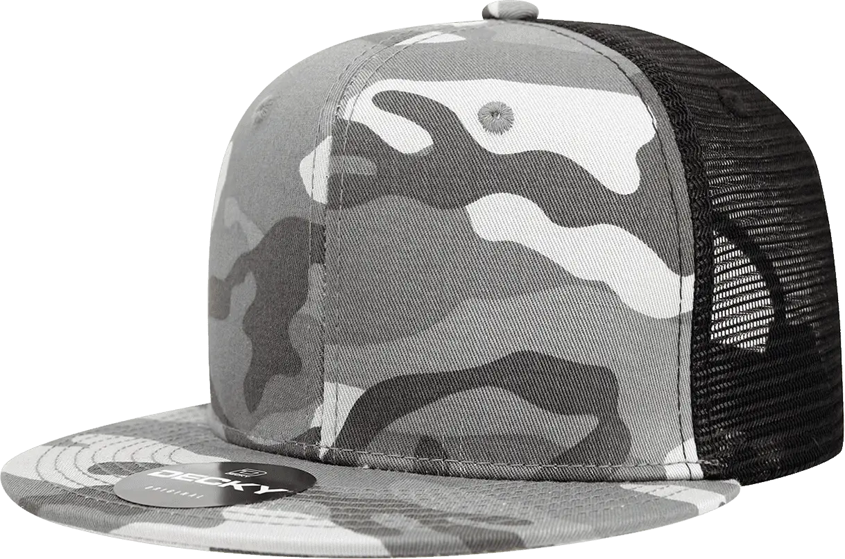 Decky 1055 Cotton Flat Bill Trucker Cap - Urban Camo Black - Urban Camo Black / One Size Fits Most