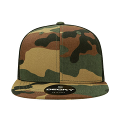 Decky 1055 Cotton Flat Bill Trucker Cap - Woodland Camo Black - Muti-Color / One Size Fits Most