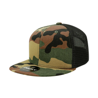 Decky 1055 Cotton Flat Bill Trucker Cap - Woodland Camo Black - Muti-Color / One Size Fits Most