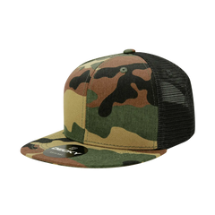 Decky 1055 Cotton Flat Bill Trucker Cap - Woodland Camo Black - Muti-Color / One Size Fits Most
