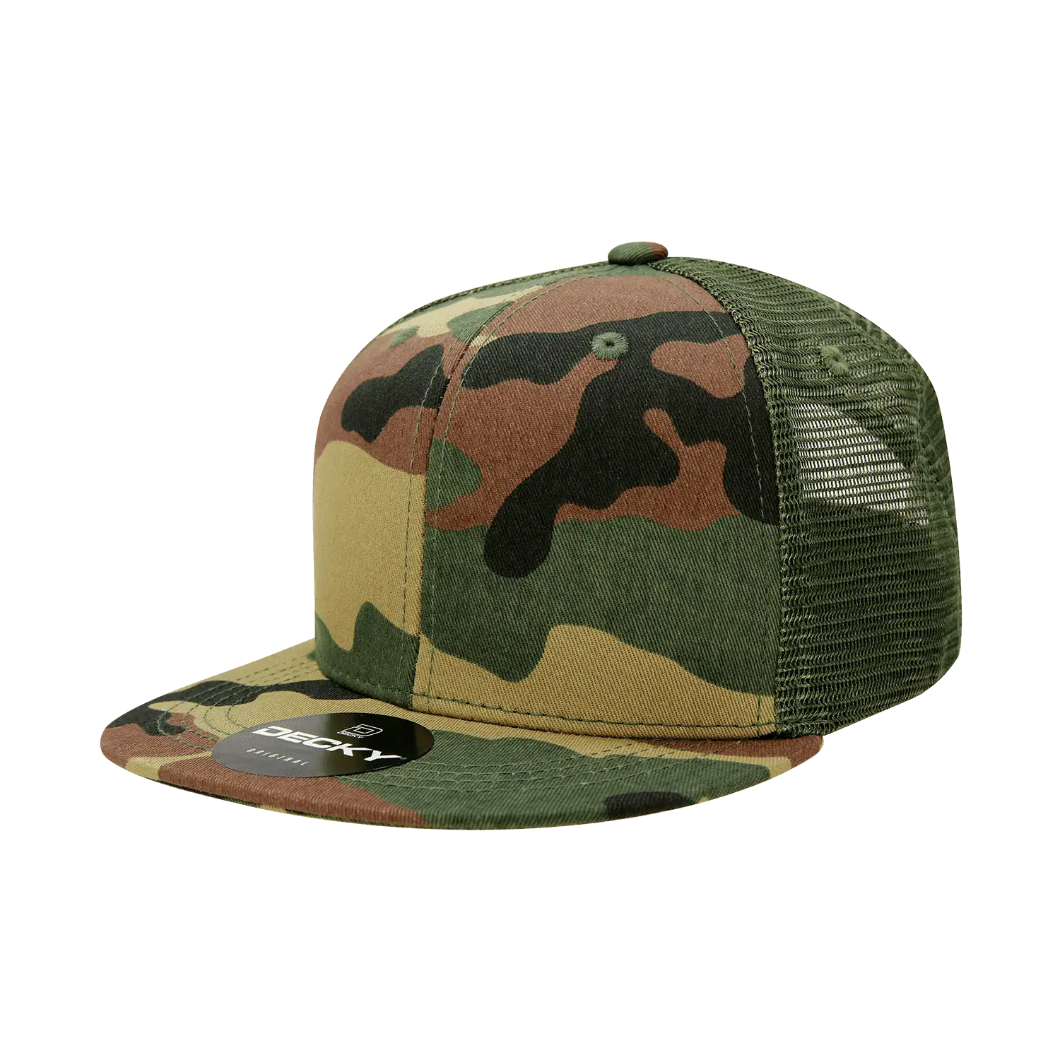 Decky 1055 Cotton Flat Bill Trucker Cap - Woodland Olive - Woodland Olive / One Size Fits Most