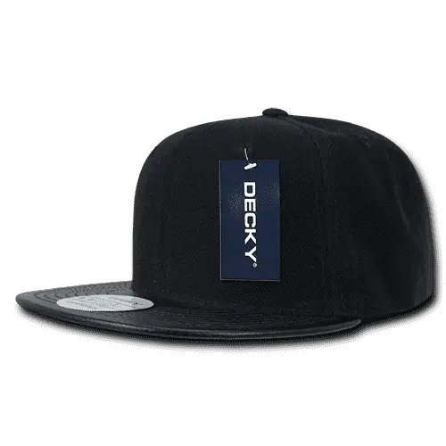 Decky 1071 Vinyl Brim Snapback Cap - Black - Black / One Size Fits Most