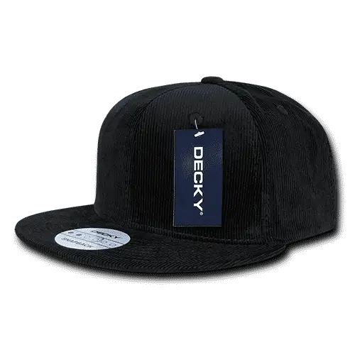 Decky 1076 Corduroy Snapback Cap - Black - Black / One Size Fits Most