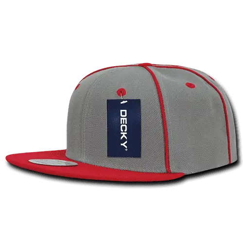 Decky 1078 Piped Crown Snapback Cap - Red - Red / One Size Fits Most