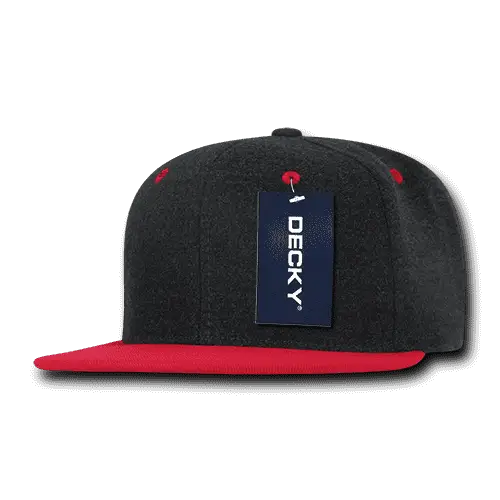 Decky 1087 Melton Crown Snapback Cap Charcoal Red Dark Gray Red / One Size Fits Most