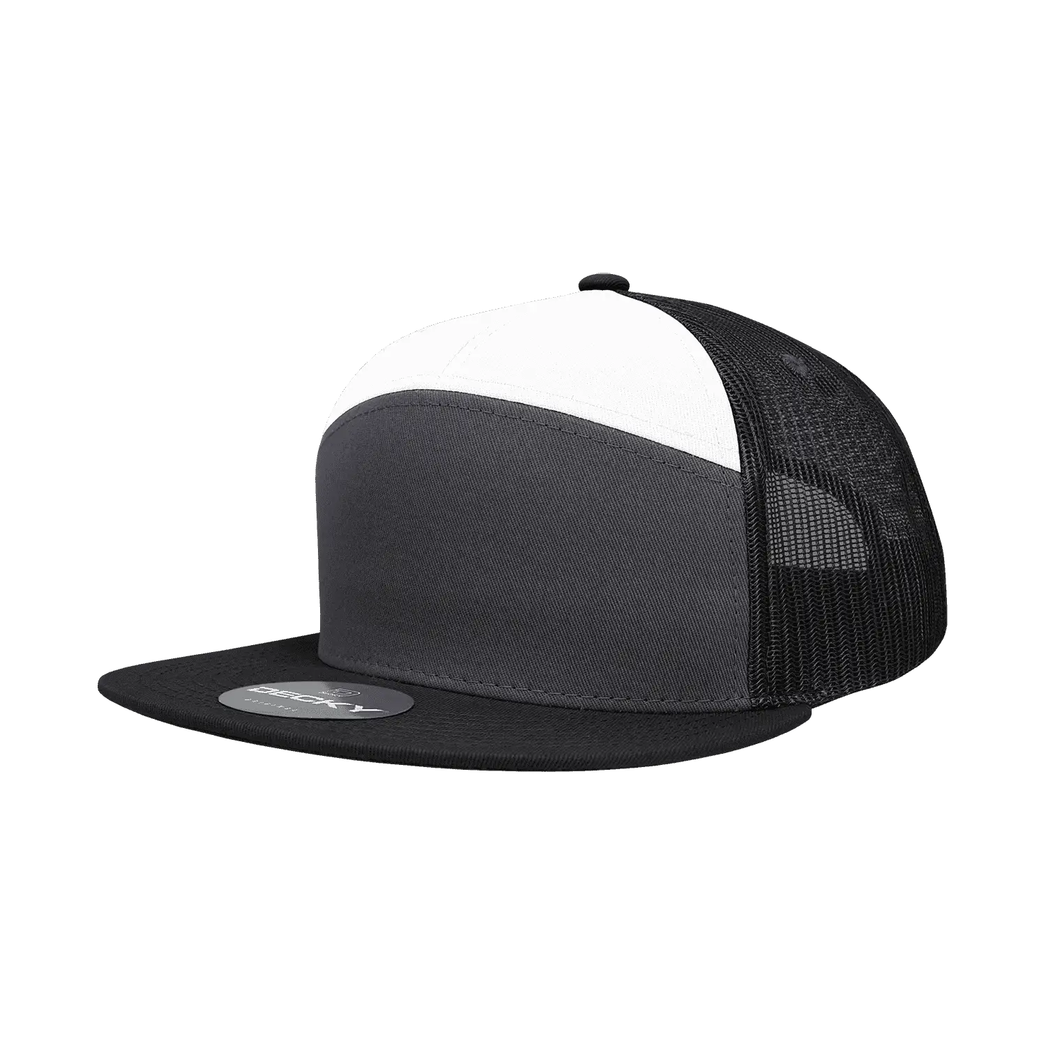 Decky 1133 7 Panel Trucker Cap - Charcoal White Black - Dark Gray White / One Size Fits Most