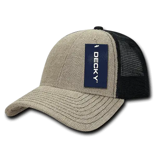 Decky 1136 Low Crown Jute Trucker Cap - Natural Black - Natural Black / One Size Fits Most
