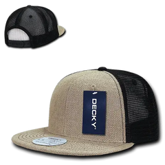 Decky 1138 Jute Trucker Snapback Cap - Natural Black - Natural Black / One Size Fits Most
