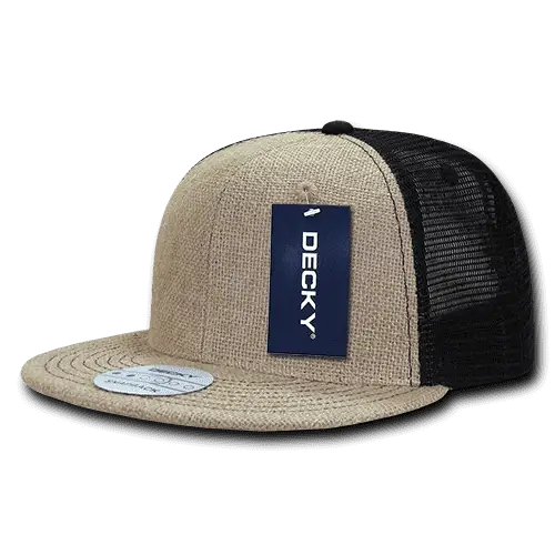 Decky 1138 Jute Trucker Snapback Cap - Natural Black - Natural Black / One Size Fits Most