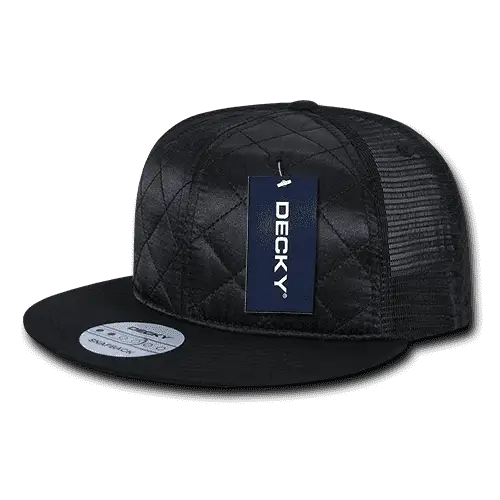 Decky 1141 Quilted Flat Bill Trucker Cap - Black - Black / One Size Fits Most