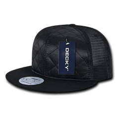 Decky 1141 Quilted Flat Bill Trucker Cap - Black - Black / One Size Fits Most