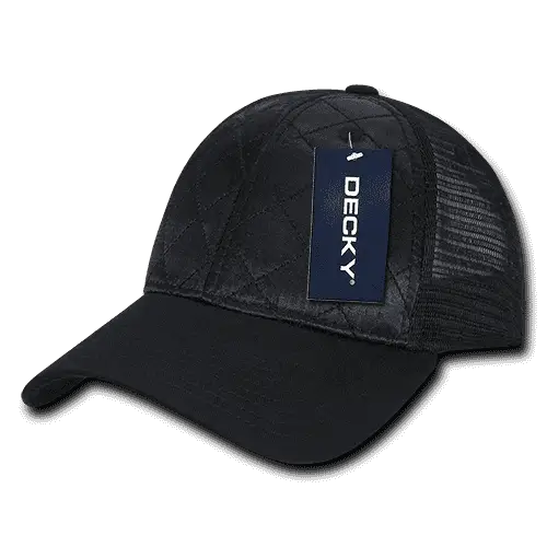 Decky 1142 Quilted Curve Trucker Cap - Black - Black / One Size Fits Most